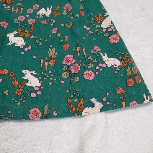 Modcloth Emerald Green White Bunny Floral Spring Linen Dress XL Cottage Eclectic - Picture 3 of 9